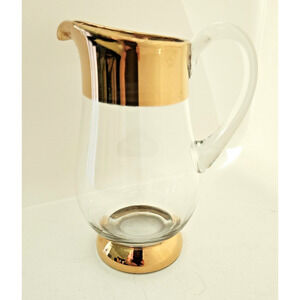 CREAMER PITCHER-Small Vase-Clear-Gold Trim-Unique-Table or Decor